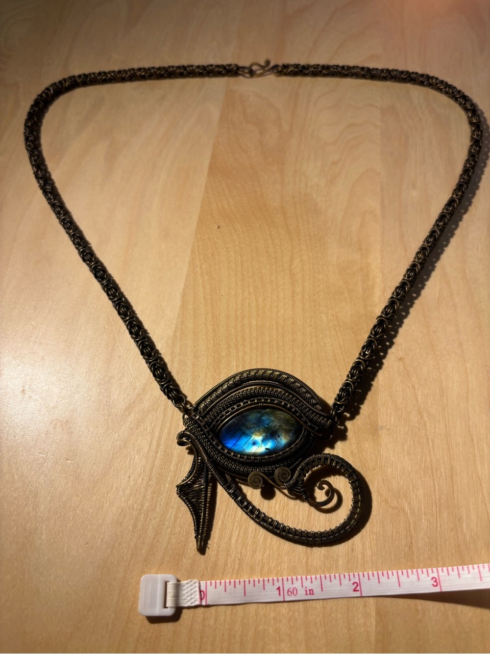 Bronze Wire-Wrapped Blue Labradorite Eye of Horus Necklace